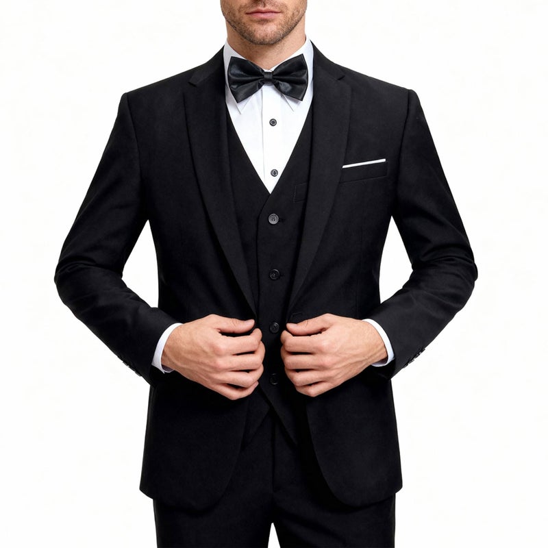 YFFUSHI Men's 3 Piece Suit Sets Slim Fit One Button Blazer with Vest & Pants, Professional Business Wedding Suits Black - Image 1
